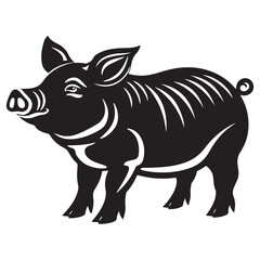Standing Pig Black silhouette illustration isolated on white background