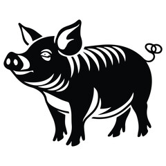 Standing Pig Black silhouette illustration isolated on white background