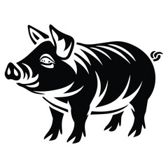 Standing Pig Black silhouette illustration isolated on white background