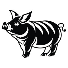 Standing Pig Black silhouette illustration isolated on white background