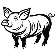 Standing Pig Black silhouette illustration isolated on white background
