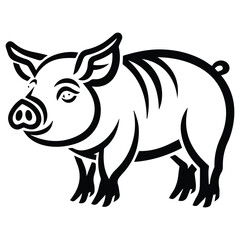 Standing Pig Black silhouette illustration isolated on white background