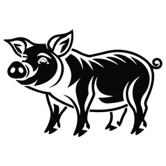 Standing Pig Black silhouette illustration isolated on white background