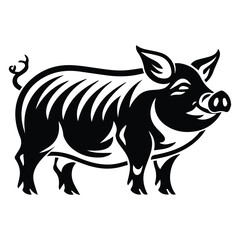 Standing Pig Black silhouette illustration isolated on white background
