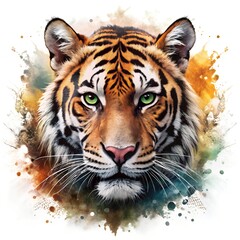 Fototapeta premium Splash Style Jungle Cat Face on White Background