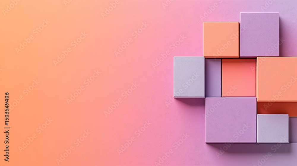 Poster pastel cubes 3d render: abstract geometric composition with gradient background