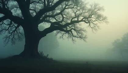 Majestic Tree in Foggy Forest