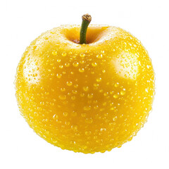 Golden apple with water drops isolated