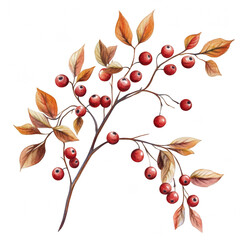 Naklejka premium Watercolor berries branch with leaves cutout