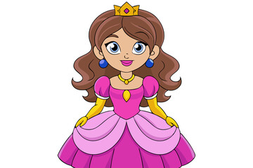 Fototapeta premium Adorable cartoon princess in pink gown and golden crown