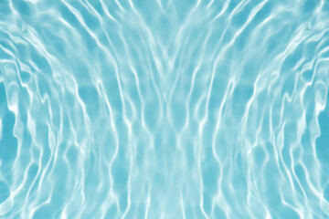 Obraz premium Blue water with ripples on the surface. Defocus blurred transparent blue colored clear calm water surface texture with splashes and bubbles. Water waves with shining pattern texture background.