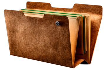 Brown Leather Expanding File Folder with Documents