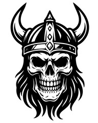 A skull with a Viking helmet on top