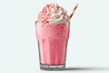 Refreshing Pink Milkshake with Whipped Cream and Striped Straw