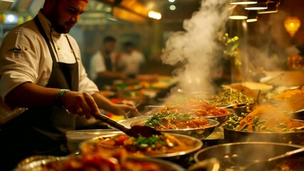 Buffet food preparation by a chef