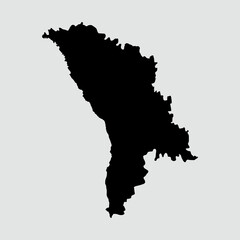Vector map of Moldova, detailed black silhouette, isolated on gray background.
