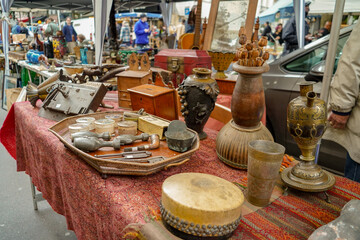 vintage summer sales and flea market in the Marais district in Paris