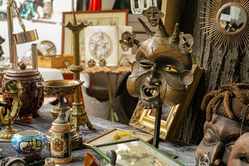 african tribal items and flea market in the Marais district in Paris