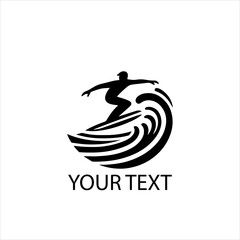 Surfing Man Logo Design – Surfer Riding Wave Vector Emblem Isolated on White Background