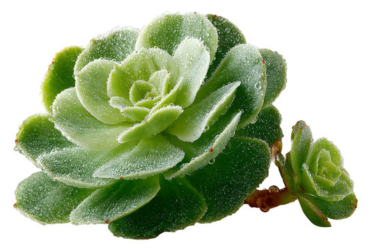 Closeup of DewCovered Succulent Plant Green Rosette Botanical Photography - Powered by Adobe