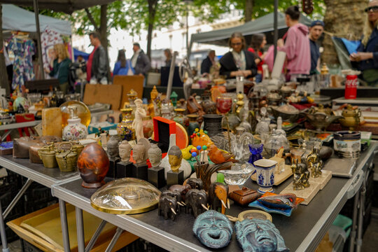 summer flea market in the Marais district in Paris , France