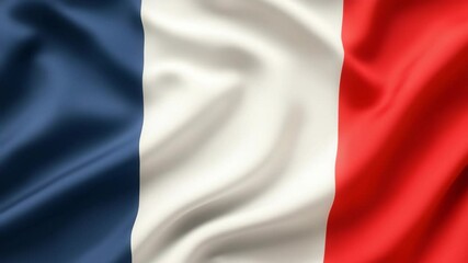 A close-up, top-down view of a gently waving French flag, capturing its vibrant colors and textures, ideal for a patriotic video backdrop. Live desktop wallpaper. - Powered by Adobe