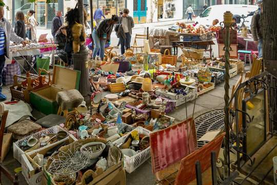 summer flea market in the Marais district in Paris , France