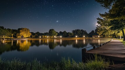 Obraz premium Nighttime lake with starry sky (1)