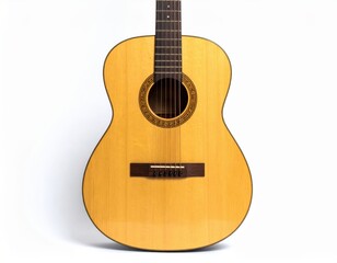 Obraz premium Classic acoustic guitar on white background for music lovers and enthusiasts