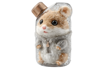 Cute Hamster in a Bottle Adorable Pet 3D Render Digital Art Graphic Design
