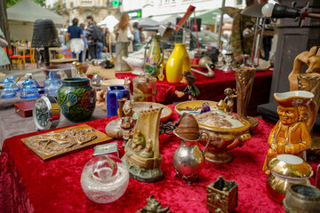vintage summer sales and flea market in the Marais district in Paris