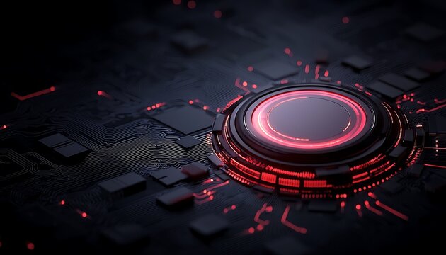 Red Glowing Circuit Board Technology Abstract Background