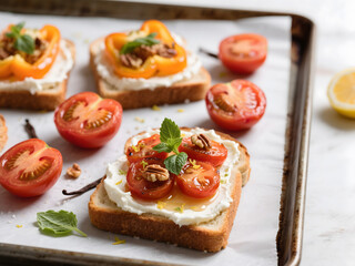 Colorful Ricotta Toasts with Roasted Tomatoes and Peppers