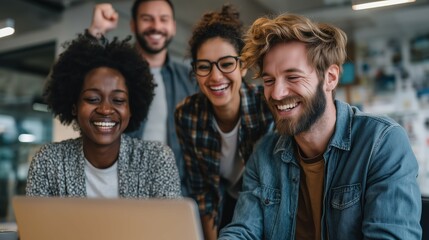 Obraz premium Happy HR Team Celebrating Successful Recruitment, Human Resources Professionals Rejoicing After Hiring the Right Candidate