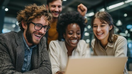 Fototapeta premium Happy HR Team Celebrating Successful Recruitment, Human Resources Professionals Rejoicing After Hiring the Right Candidate