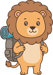 Cute Cartoon Lion with Backpack Ready for Adventure