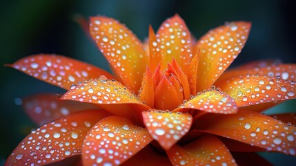 Vibrant Orange Bromeliad Blossom with Dew Drops on Petals