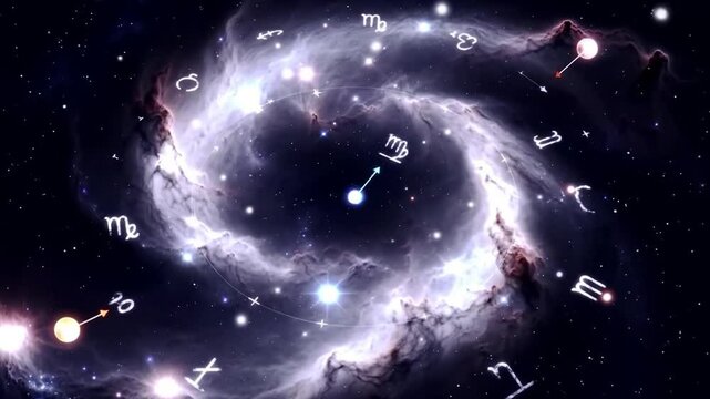 Mystical Zodiac Clock with Galaxy Background animation for astrological content