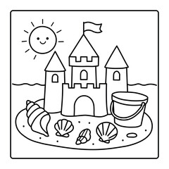 Summer Sand Castle Coloring Page for Kids and Adults 