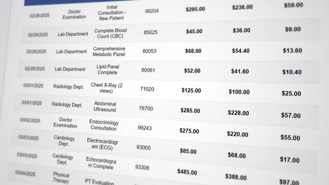 Analyzing medical billing statements: detailed examination of healthcare costs and responsibilities - Powered by Adobe