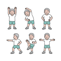 シニア男性のウェイトトレーニングポーズセット