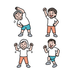 楽しく体操するシニアたちのイラスト