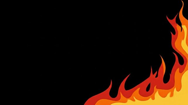 Fire burning overlay with flickering cartoon flames on black background. Ideal for motion graphics, gaming videos, and social media content creators.