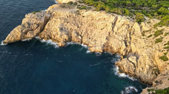 Aerial view at Punta de Capdepera cliff side 
