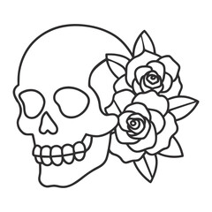 Stylized Skull and Roses Minimalist Vector Art