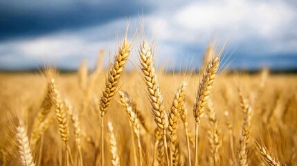 Fototapeta premium Golden Wheat Field Under a Cloudy Sky