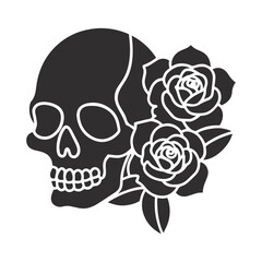 Dark Minimalist Skull with Roses Monochrome Digital Art