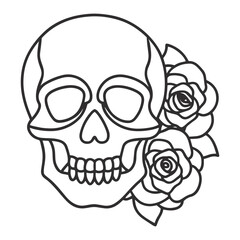 Detailed Gothic Skull with Roses High Contrast Monochrome