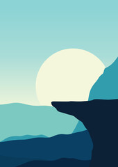 Sky, Road, Walk, Tree, Water, Rock, Mountain, Sun, Sunset, Moon, Green, Artwork, Vector