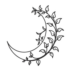 Abstract Minimalist Crescent Moon with Floral Vine Line Art